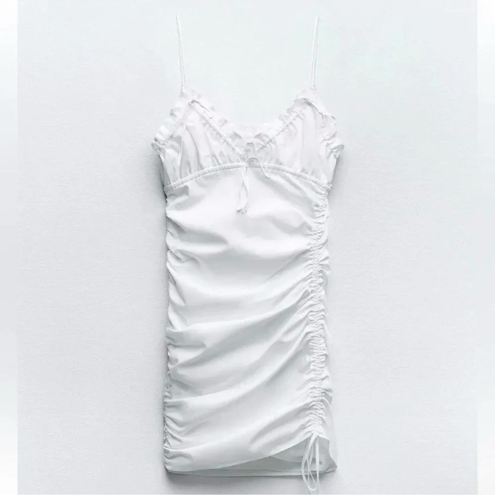 ZARA RUCHED BOW TRENCH COAT WHITE DRESS NWT